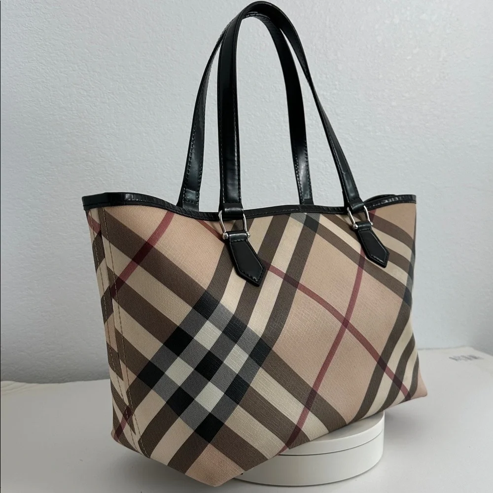 💯Authentic BURBERRY NOVA CHECK TOTE BAG LEATHER  HANDBAGS🍀